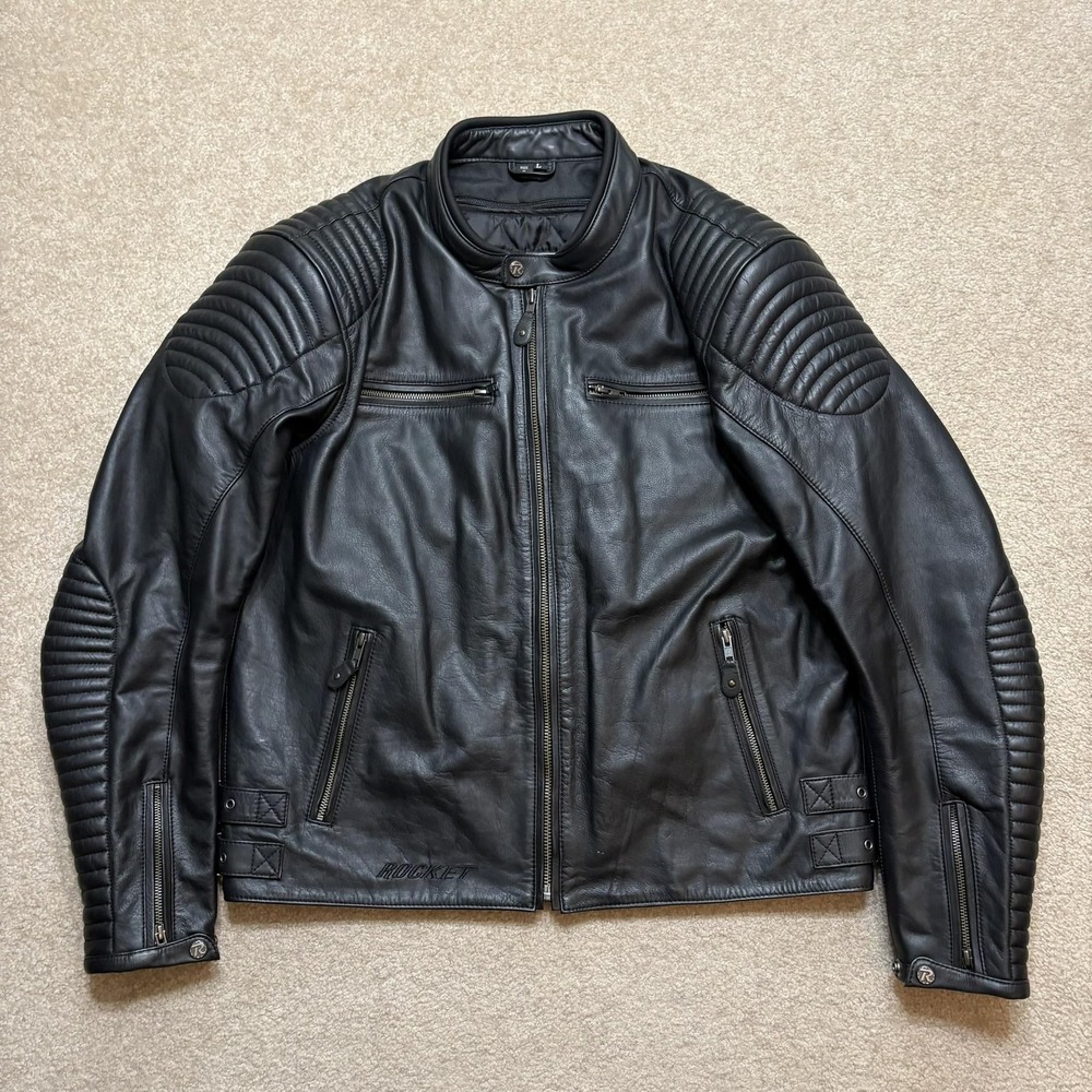 Joe Rocket Leather Jacket Mens Large Black Quilted Padded Motorcycle Cafe Racer